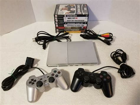 Sony PlayStation 2 PS2 Slim Silver Console Bundle W/ 2 Controllers ...