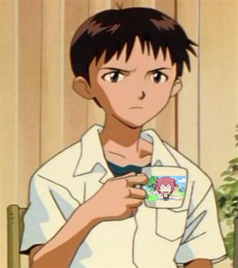 Shinji Holding an Akari | Shinji Holding a Mug | Know Your Meme