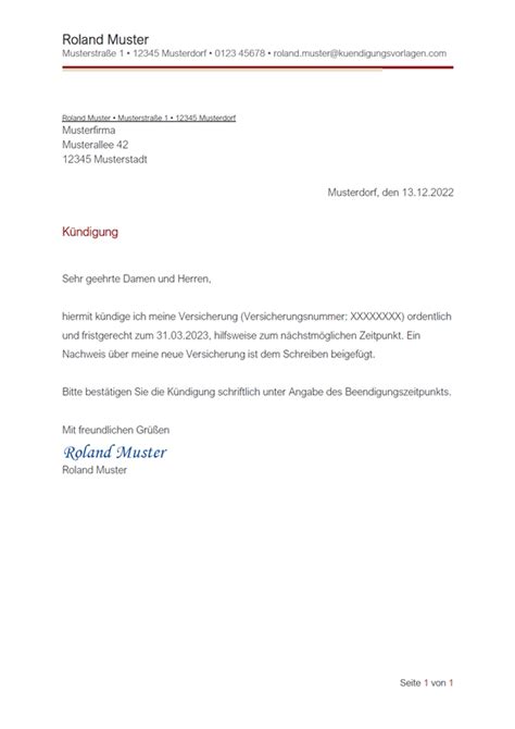 Kündigung private Krankenversicherung: Vorlage & Muster ...