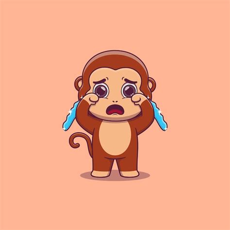 Premium Vector | Cute monkey crying with tears