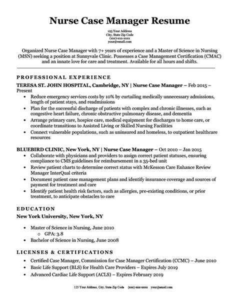 Nurse Case Manager Resume Sample | Resume Companion