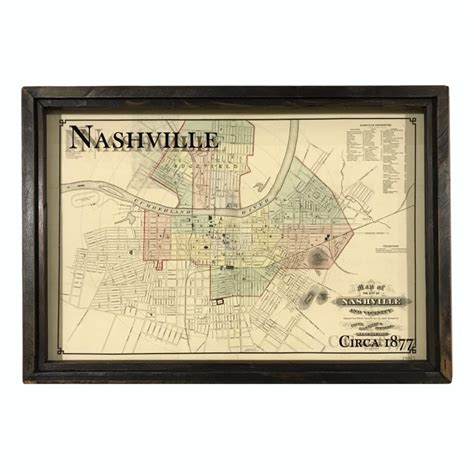 Vintage Nashville Map - framed reproduction Nashville map, circa 1877