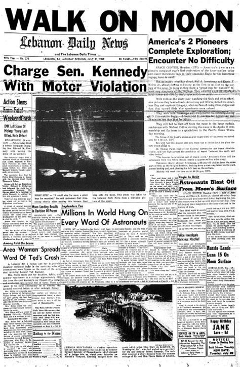 Lebanon Daily News historic front page - July 21, 1969 | Historical ...