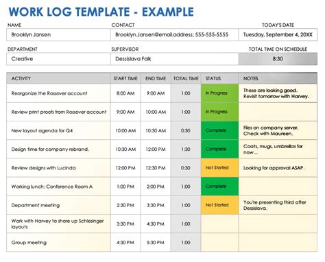 Daily Work Log Excel Template