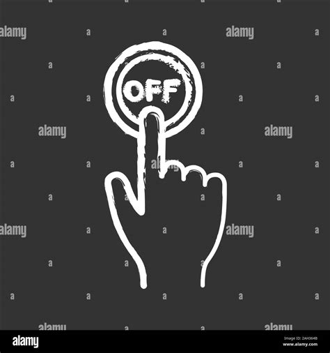 Turn off button click chalk icon. Shutdown. Power off. Hand pressing button. Isolated vector ...
