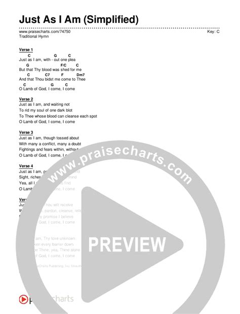 Just As I Am (Simplified) Chords PDF (Traditional Hymn) - PraiseCharts