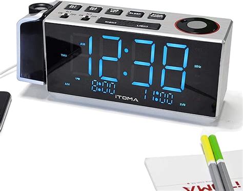 Projection Alarm Clock with FM Radio, USB Charging, 1.8'' LED Display ...