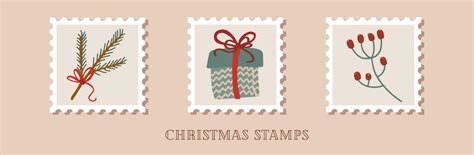 Hand drawn collection of christmas postage stamps in retro style ...