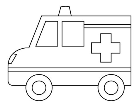 an ambulance with a cross on the front is shown in black and white, as well as