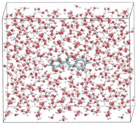 Molecular dynamics (MD) simulation of molecule A inserted in a water ...