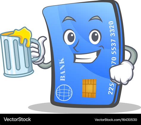 Credit card character cartoon with juice Vector Image