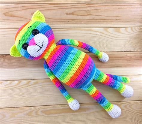 Crochet rainbow plush cat kitty soft stuffed toy Plushie | Etsy