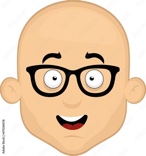 Vector illustration of the face of a cartoon bald man with glasses ...