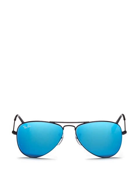 Lyst - Ray-Ban 'Aviator Junior' Metal Frame Mirror Sunglasses in Blue ...