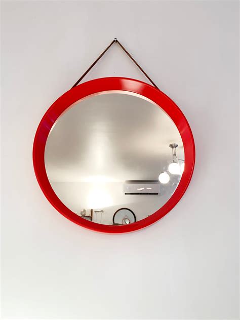 1970s Red plastic Circle Mirror, Denmark – Home Union NYC