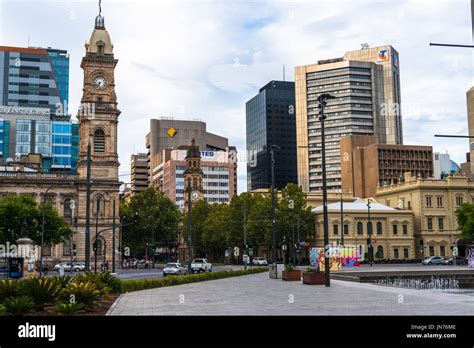 Adelaide city skyline seen from Victoria square. South Australia Stock ...