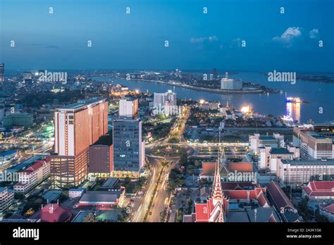 Phnom Penh aerial view by night, Cambodia Stock Photo - Alamy