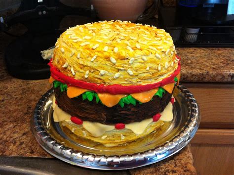 Giant hamburger cake with cheese lettuce and ketchup. Yummy | Desserts ...