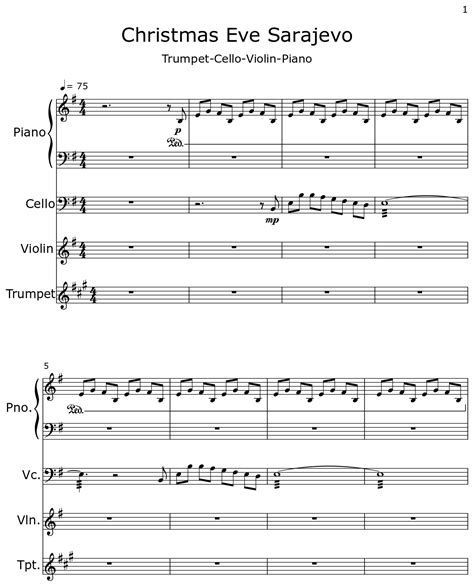 Christmas Eve Sarajevo - Sheet music for Piano, Cello, Violin, Trumpet