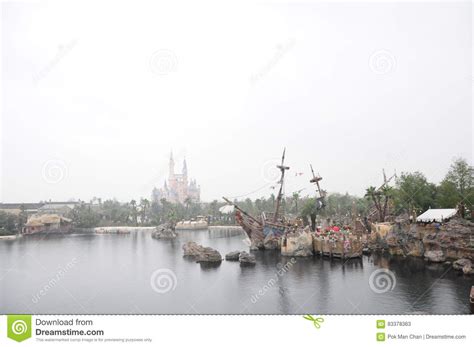 Disney Castle and Pirates of the Caribbean in Disneyland Park in Shanghai Editorial Stock Photo ...