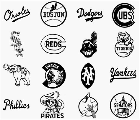 the logos of major league baseball teams are shown in black and white, as well as other