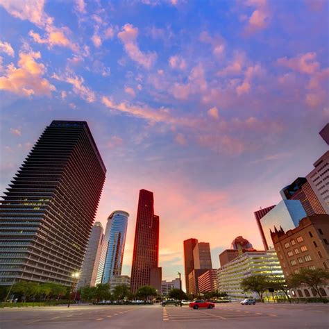 Houston Downtown skyline at sunset Texas US — Stock Photo © lunamarina ...