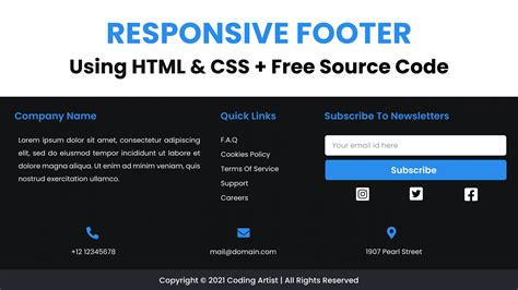 Responsive Footer With HTML & CSS | Coding Artist