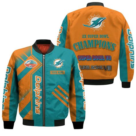 Miami Dolphins Bomber Jacket NFL Super Bowl Champions Custom Name Number