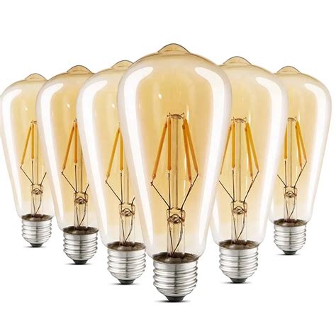 6pcs 4w LED Edison Bulb Dimmable Amber Warm 2700K Antique Vintage Style Filament Light Bulbs 40W ...