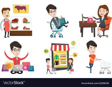 Set of shopping people characters Royalty Free Vector Image