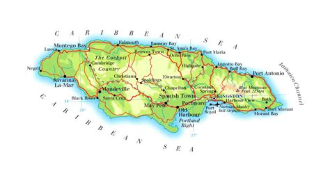 Detailed physical and road map of Jamaica. Jamaica detailed physical and road map | Vidiani.com ...