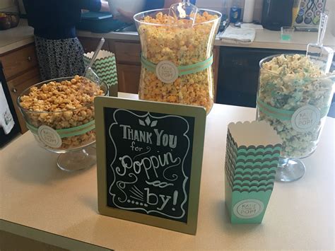 Ready to Pop! Mint and Gold Baby Shower popcorn bar, with 3 types of ...