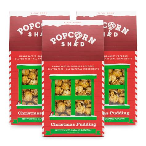 Buy Popcorn Shed Christmas Pudding Popcorn Sheds 3 Pack, 3 x 2.8oz, Festive Spiced Caramel ...