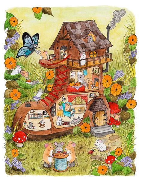 Mouse house cross section print | Etsy | Whimsical art, Cartoon house ...