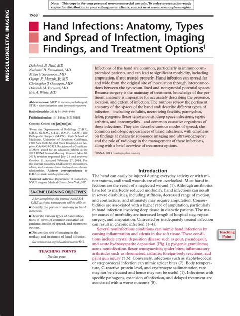 (PDF) Hand Infections: Anatomy, Types and Spread of Infection, Imaging ...