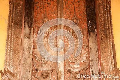 Ancient Laos Art Wood Carving On Church In Si Saket Temple In Laos ...