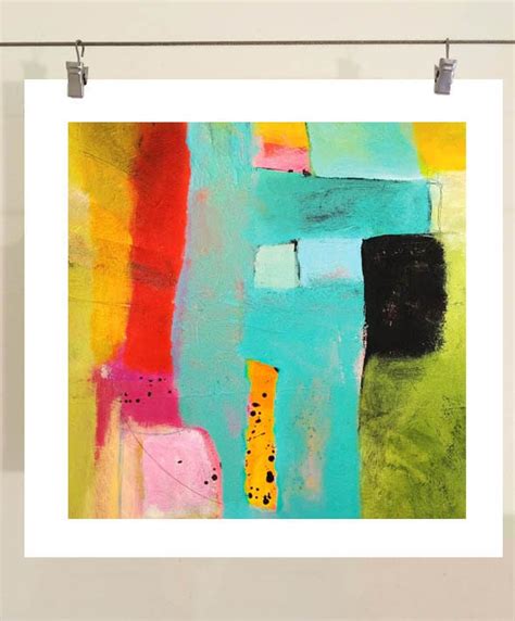 Turquoise Abstract Art Print on Paper Featuring Green Orange - Etsy