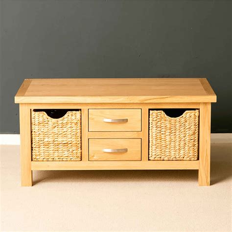 London Oak Large Coffee Table with Basket Storage | Light Oak - Roseland Furniture