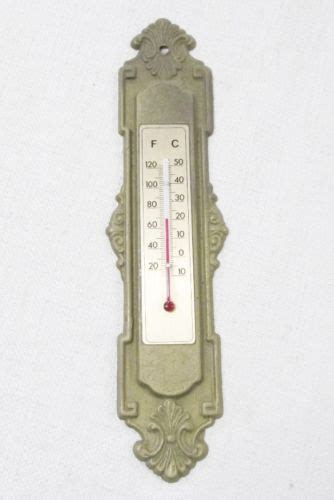 VINTAGE WALL MOUNT ORNATE INDOOR OUTDOOR OLD METAL THERMOMETER ...