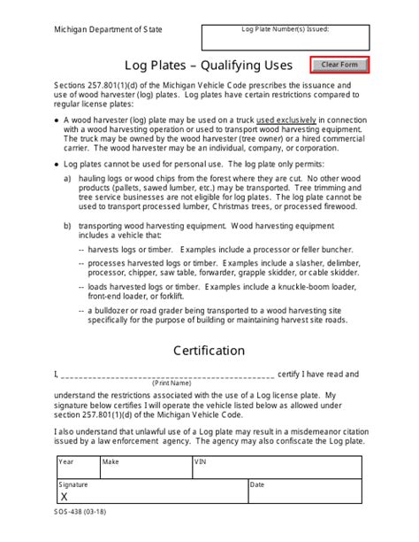 Form SOS-438 - Fill Out, Sign Online and Download Fillable PDF, Michigan | Templateroller