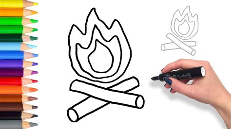Learn to draw a Campfire | Teach Drawing for Kids and Toddlers Coloring Page Video - YouTube