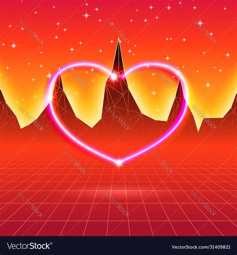 80s styled retro futuristic card with neon heart Vector Image