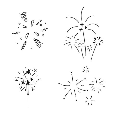 Set of simple doodle confetti, sparkler and fireworks. Collection of ...