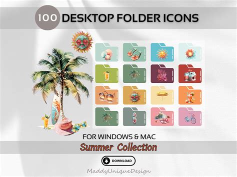 Summer Desktop Folder Icons, Colorful Desktop Icons, Beach Folder Icon ...