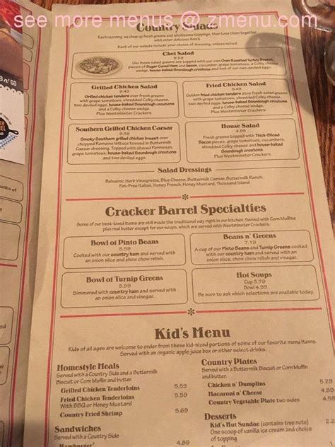 Online Menu of Cracker Barrel Old Country Store Restaurant, Fishkill ...