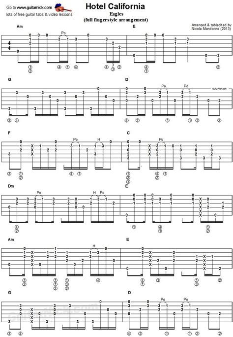 Hotel California - fingerstyle guitar tab 1 | Fingerstyle guitar, Guitar lessons, Guitar tabs