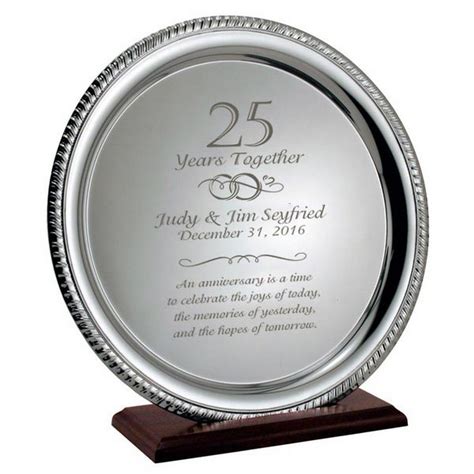 Silver 25th Anniversary Personalized Plate on Wood Base | 25 wedding anniversary gifts, Silver ...