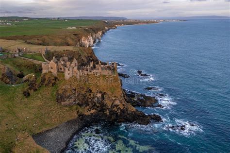 Aerial View with Dunluce Castle, the Famous Fortress in Ruin in ...