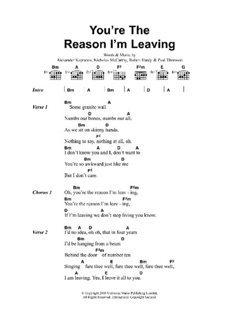 You're The Reason I'm Leaving by Franz Ferdinand - Guitar Chords/Lyrics ...