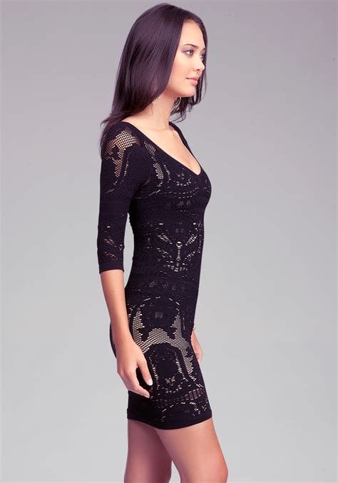 Lyst - Bebe Lace Drama Bodycon Dress in Black